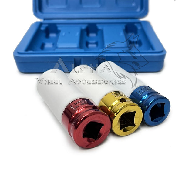 3-Piece CR-MO Thin Wall Impact Socket Set - 17mm, 19mm, 21mm Deep For Wheel Lug Nuts